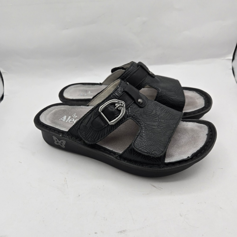 Alegria Womens Kasha Sandal Size 37 6.5 Black Leather‎ Comfort Slide Adjustable